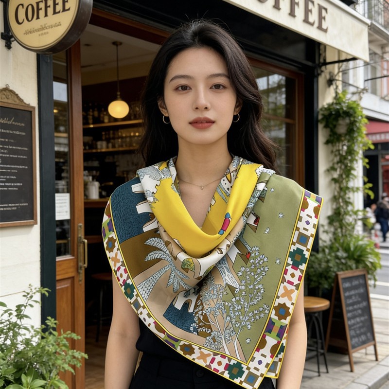 وشاح حريري مربع 90 سم فاخر بتص - مراجعة Luxury Bags Brands وسعره